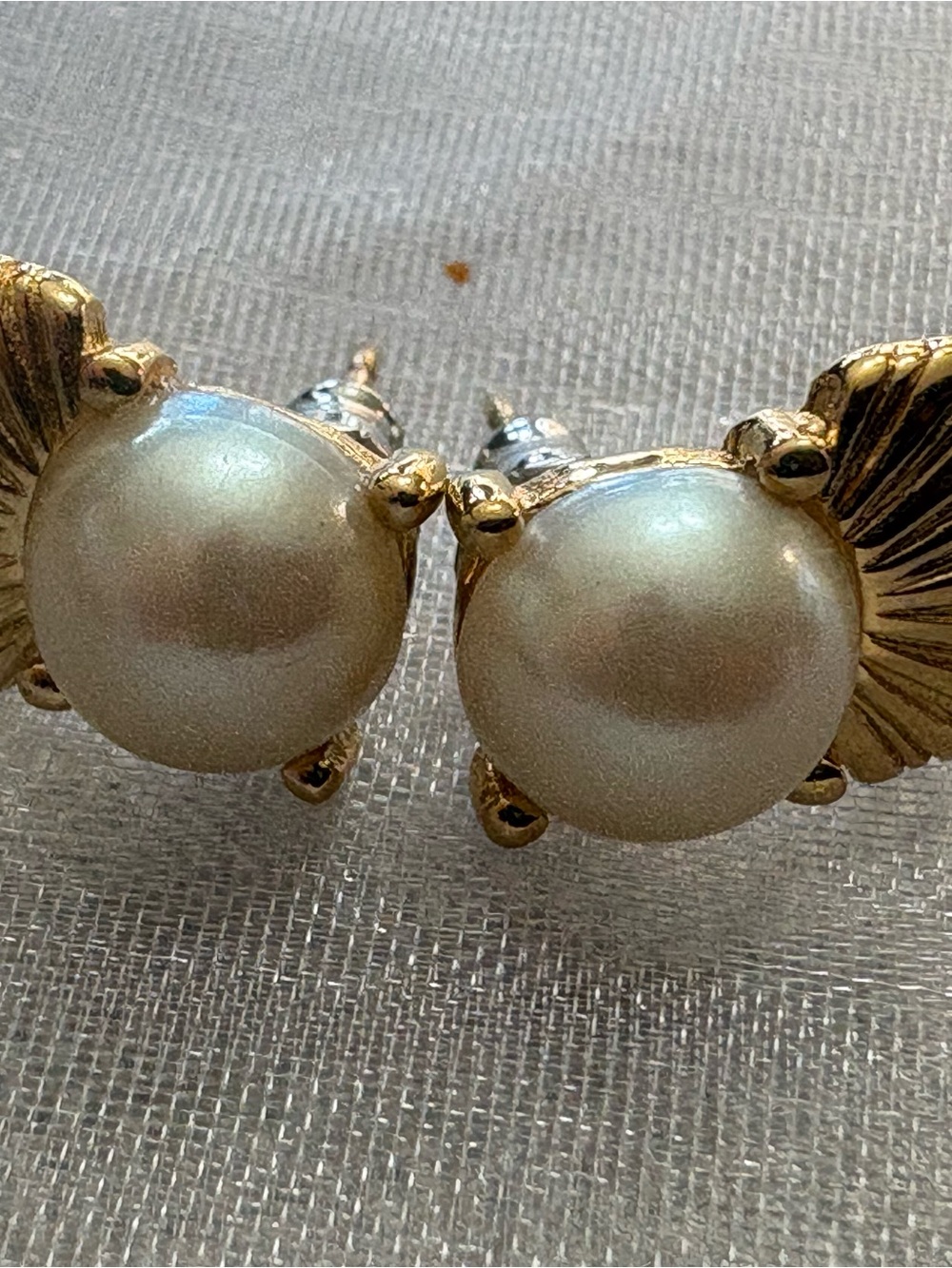 Gold-Tone Cream Pearl Stud Earrings - Elegant Women's Jewelry